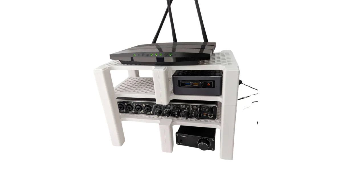 Desk top electronics shelf